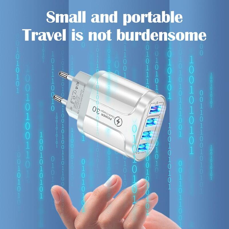 48W 4 Ports USB Fast Charger Quick Charge 3.0 Wall Mobile Phone Fast Charging Travel Charging Adapter For iPhone Samsung Xiaomi