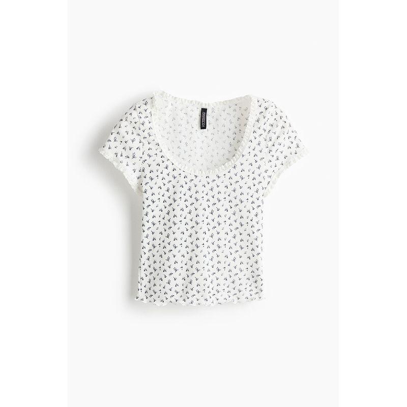 

HM 2025 Summer New Arrival Women s Clothing Lace Trim Tops 1296486 White/Florals 165/96(M)