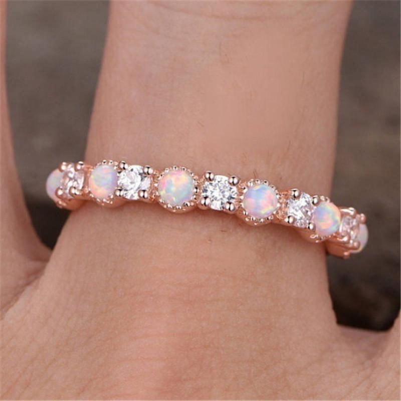 Trendy 14k Rose Gold Plated Opal and Diamond Wedding Ring - European & American Fashion