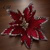 Velvet Poinsettia Decorations Artificial Flowers, Handmade Bead Cluster Christmas with Gold Glitter Fabric Decorative Flower Picks Petals, Reusable