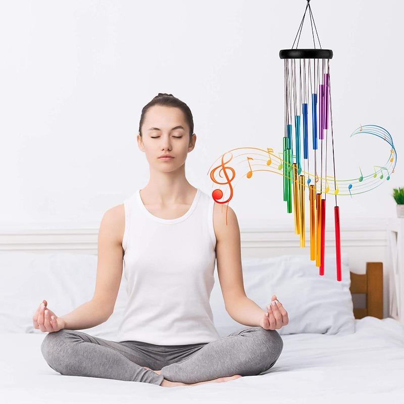 12 Tubes Rotating Solid Wood Aluminum Pipe Wind Chime Waterproof 12 Pipe Classic Matching Music Wind Chime Home Decoration