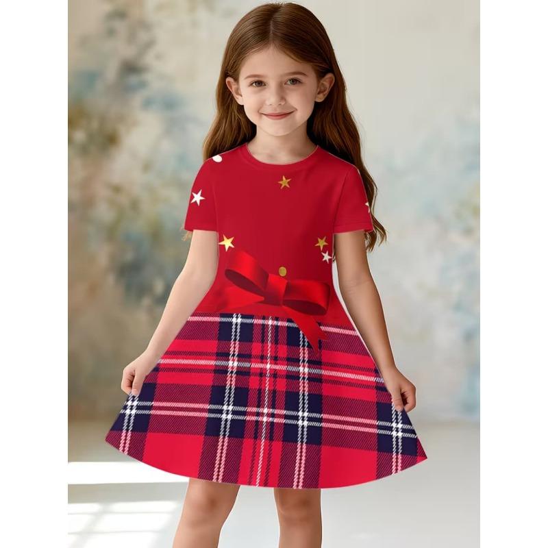 

Summer Girl Dress Fake Two Piece Short Sleeve Dress for Girls Floral Skirt 110