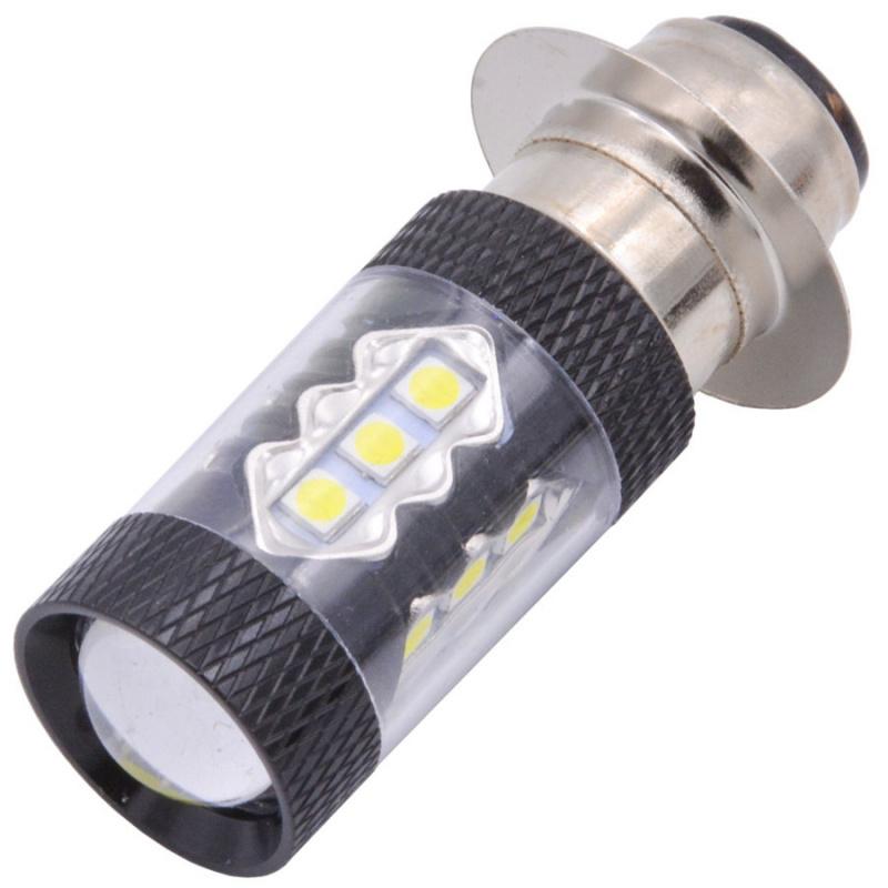 2Pc 80W Xenon White Led Motorbike Atv Headlight Fog Light Bulb 6500K P15D