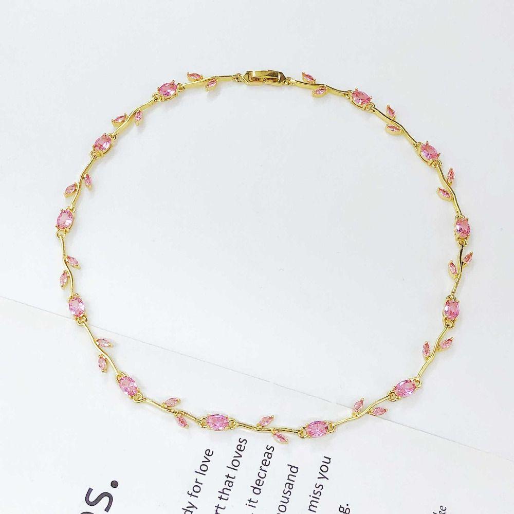 Light Luxury Rose Flower Necklace Copper Zircon Vine Necklace Classic Zircon Necklace Weddings