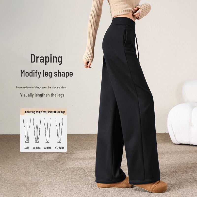 HSTYLE Women's Warm Fleece Lined Wide-Leg Casual Pants