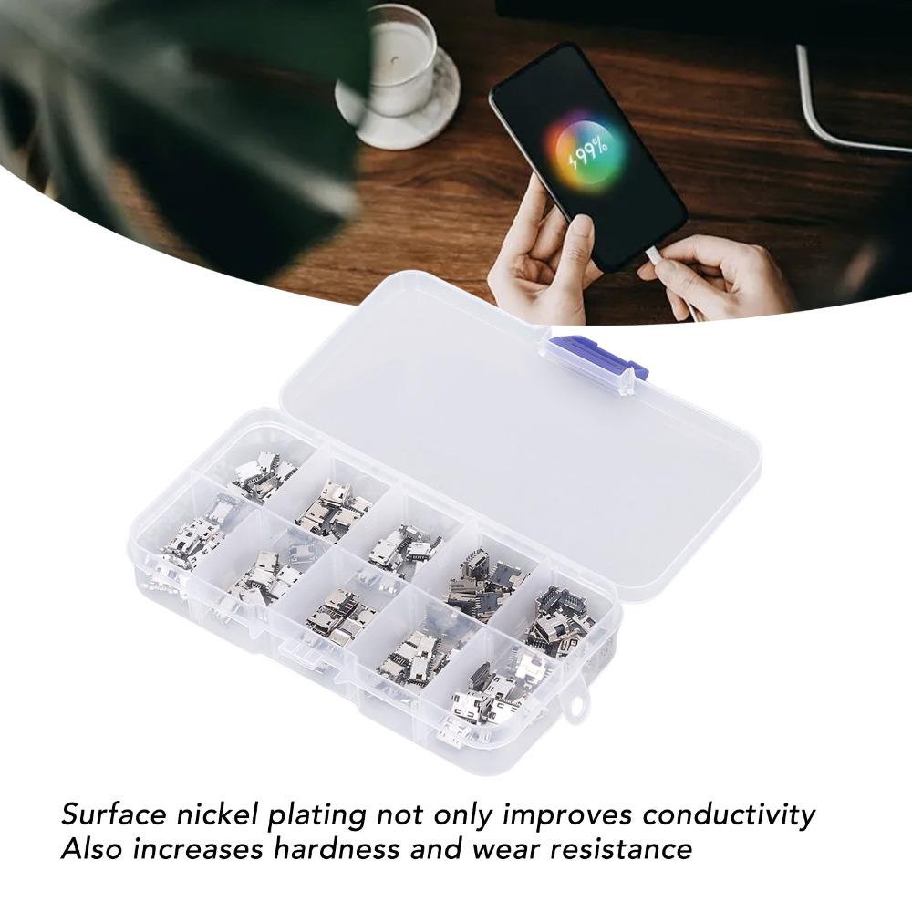 100Pcs Female Plug Micro USB Connector 10 Types MINI USB Jack Connector Plated Jack with Storage Box Micro USB Sockets Security