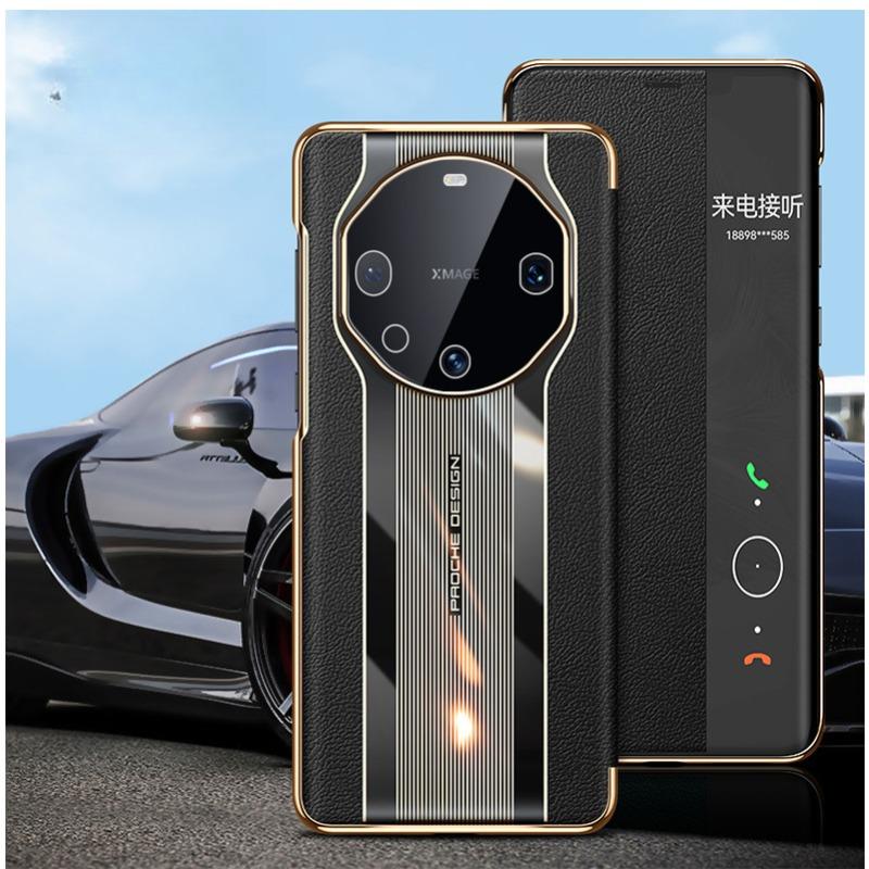 Huawei Mate60pro Mobile Phone Case Suitable for Leather Lychee Pattern Smart Flip Cover 50/40 Electroplated Magnetic Suction Anti-fall Cover