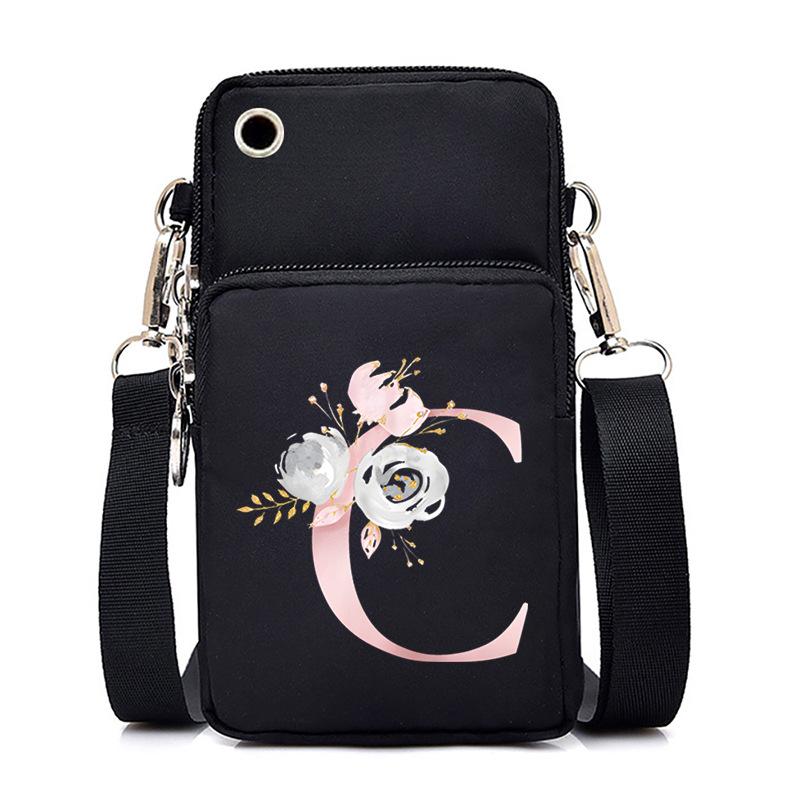 Letter Printing Black Oblique Span Bag Casual Portable Multi-Function Mobile Phone Bag