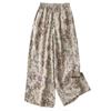 DIMANAF 2026 Summer New Plus Size Women Long Pants Cotton Linen Vintage Loose Elastic Waist Casual Lady Bottoms Print Floral