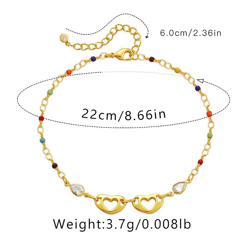 Bohemian Ethnic Style Women 18k Gold Plated Love Heart Colorful Rice Bead Foot Jewelry Anklet