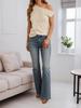 Women's One Shoulder Ribbed Knit Tank Top Loose Sleeveless Trendy Vest