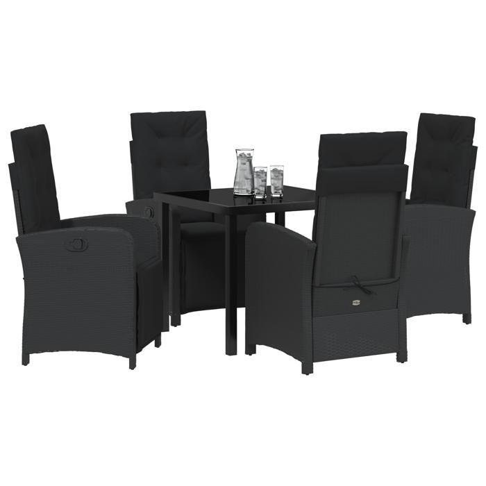 VidaXL Ensemble de salle à manger de jardin 5 pièces avec coussins en poly rotin noir 3380310