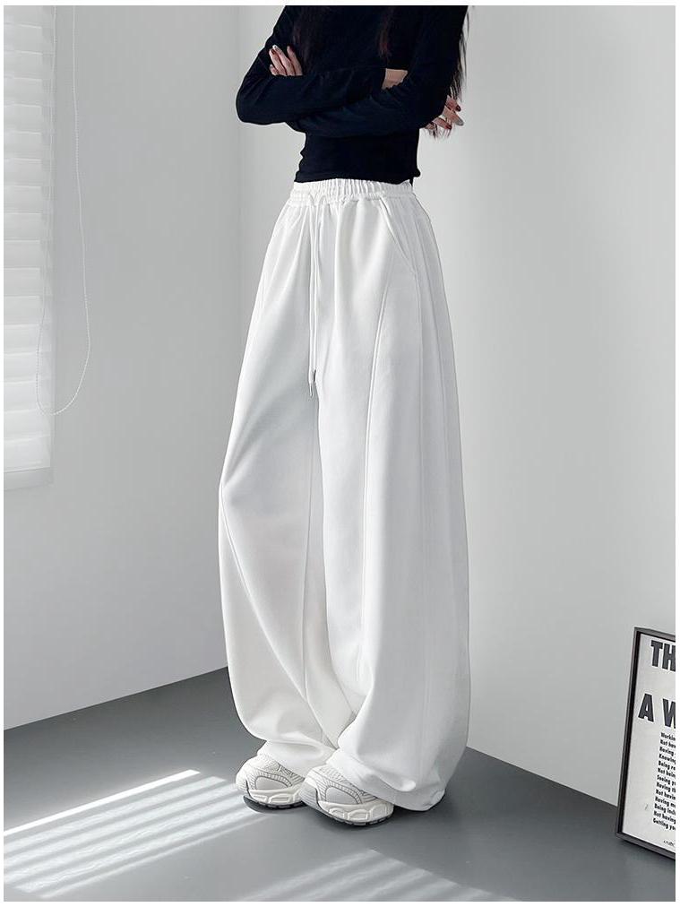 Red High-Waisted Wide-Leg Fleece-Lined Sweatpants for Girls & Women - Drapey Lazy Style Slimming Plus-Size Autumn New Arrival