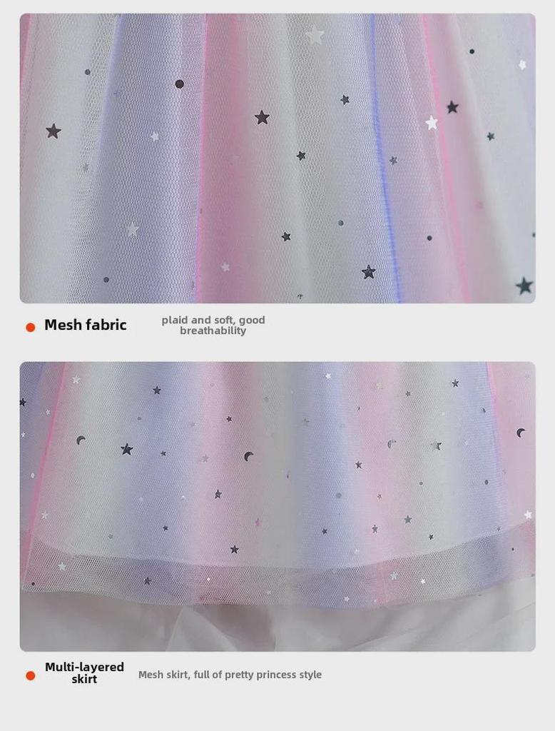 2025 Girls' Unicorn Rainbow Princess Dress: Long Sleeve, Sequined Mesh, Spring/Autumn Birthday Outfit