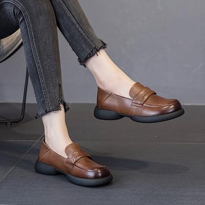 Loafers Leather Flat Bottom Casual Single Shoes Retro Small Leather Shoes