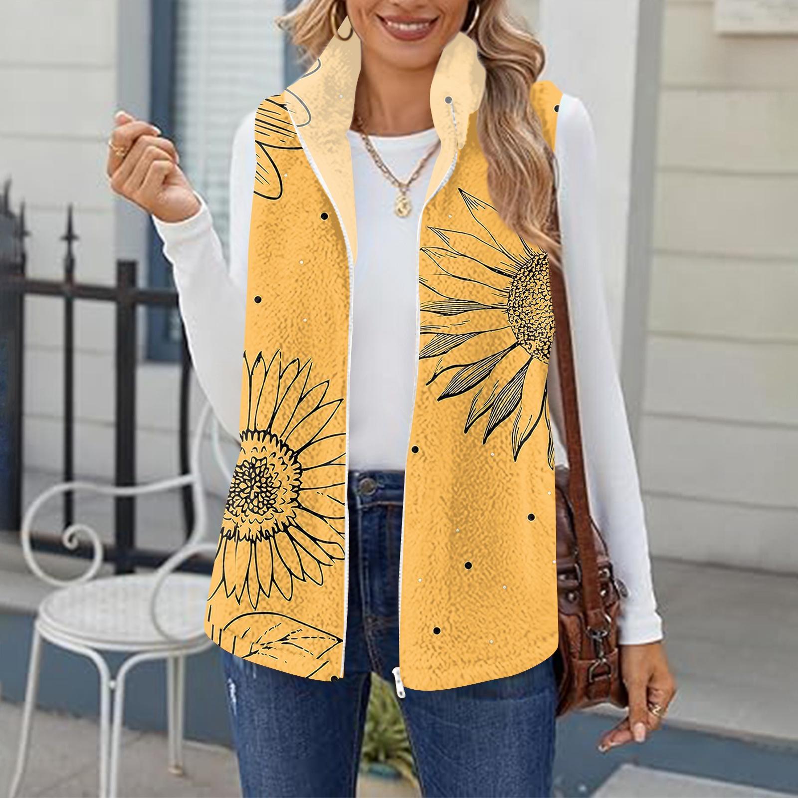 

Women s Retro Printed Fashionable Warm Fleece Cardigan Vest Coat L помаранчевий
