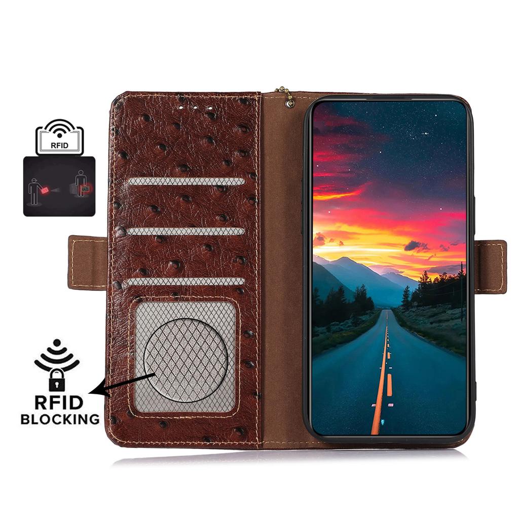 For Motorola Edge 50 Neo 5G/Moto S50 5G/Thinkphone 25 5G Case RFID Blocking Genuine Cow Leather Phone Case Ostrich Texture