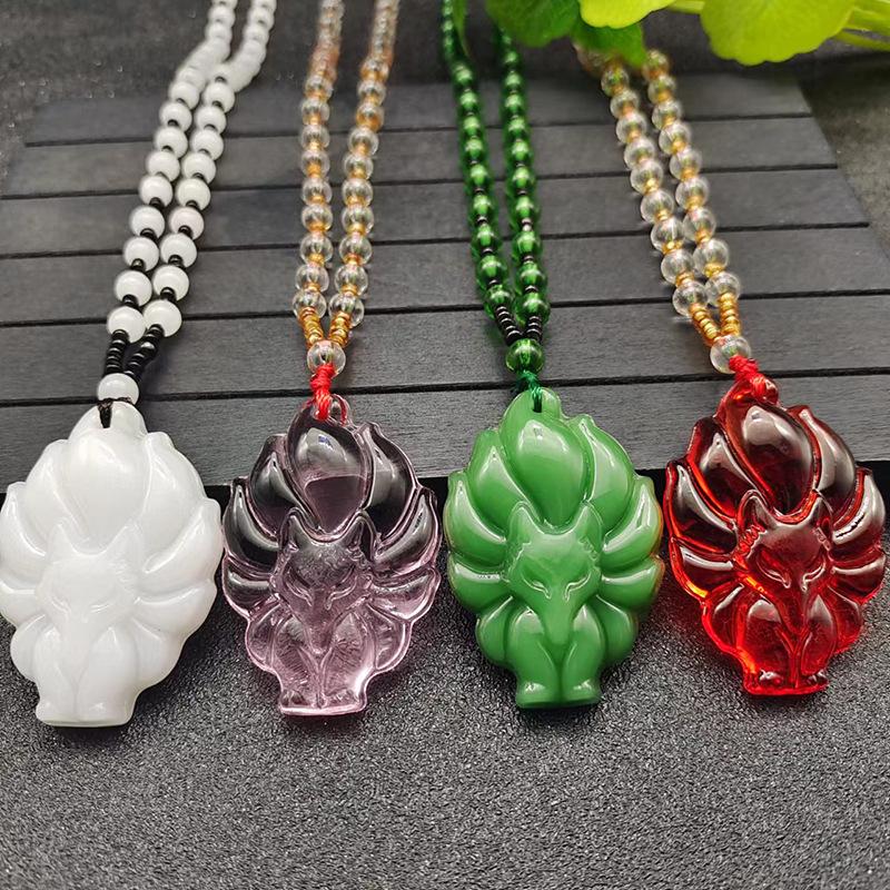 Fox Necklace Imitation Chrysoprase Autumn and Winter Versatile Long Sweater Chain for Men and Women