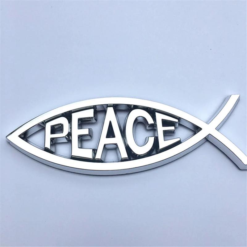 1PCS 14x4.5cm JESUS Fish Silver chrome Christian crafts ABS Car Sticker PEACE FAITH Emblem 3D Badge Decal Auto Accessories