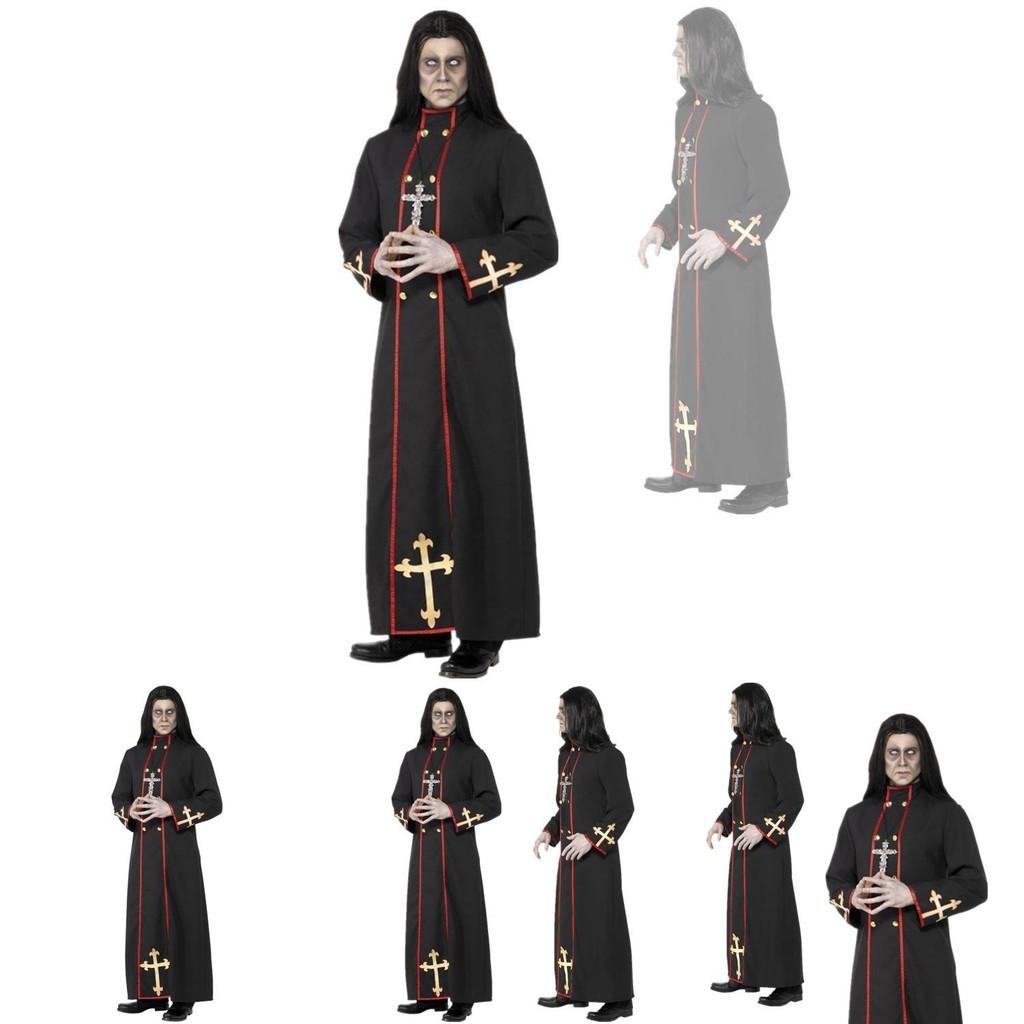 Atemberaubendes schwarzes Polyester-Priesterkostüm für Halloween-Partys und Cosplay-Events