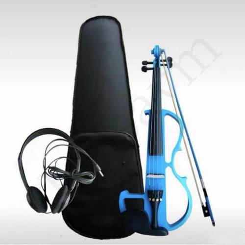 Jopsavm Full-Size Violin Set, Solid Wood Electric Silent Violin with Chin Rest, Ebony Accessories, Hard Case, Spare Strings, Audio Cable, Rosin, and B