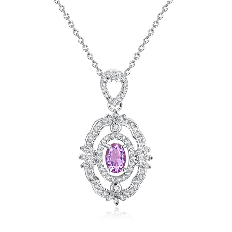 Natural spar pendant s925 sterling silver necklace women's premium elegant collarbone chain daily jewelry gift