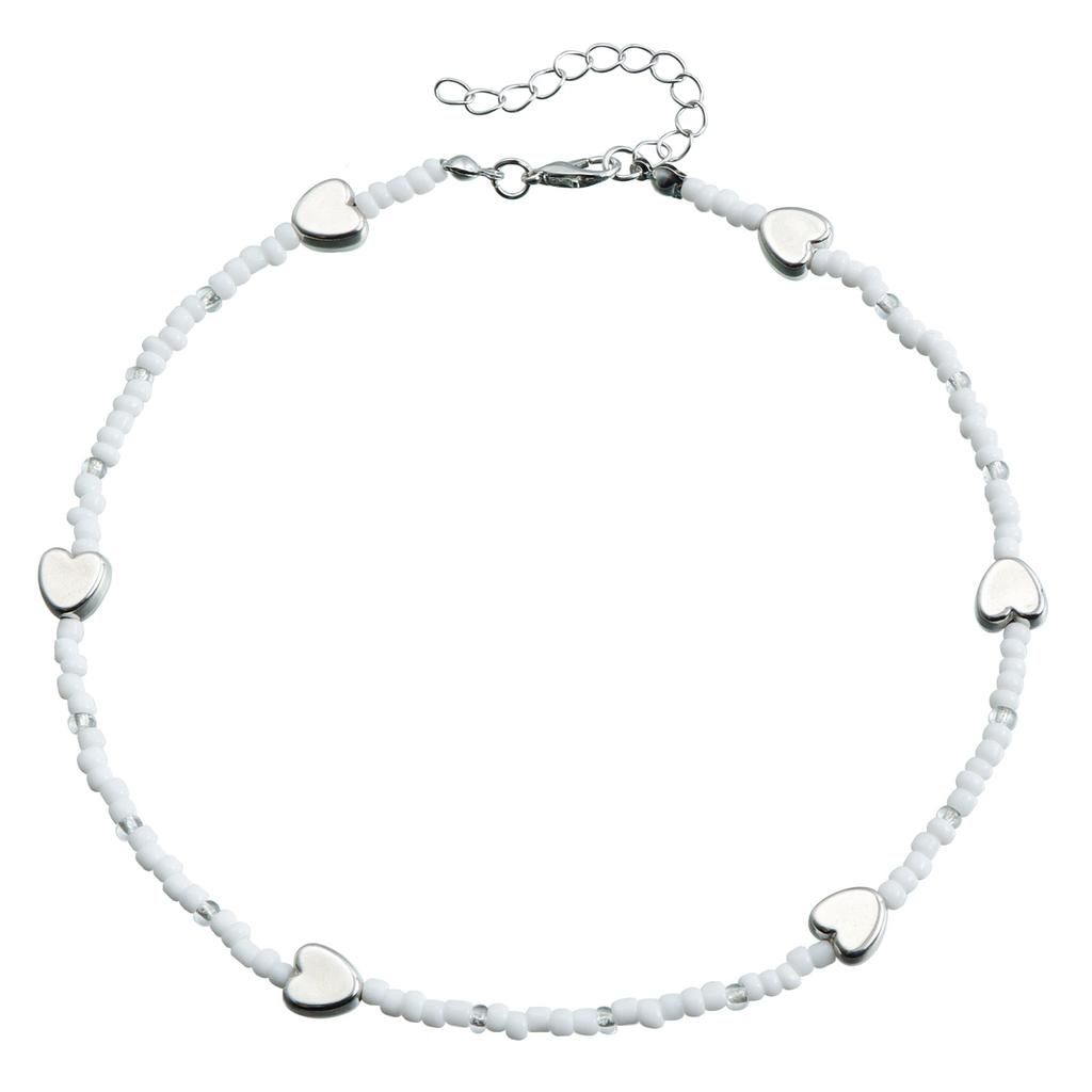 Accessories, Bohemian White Rice Bead Necklace For Women, Creative Beaded Love Peach Heart Collarbone Chain