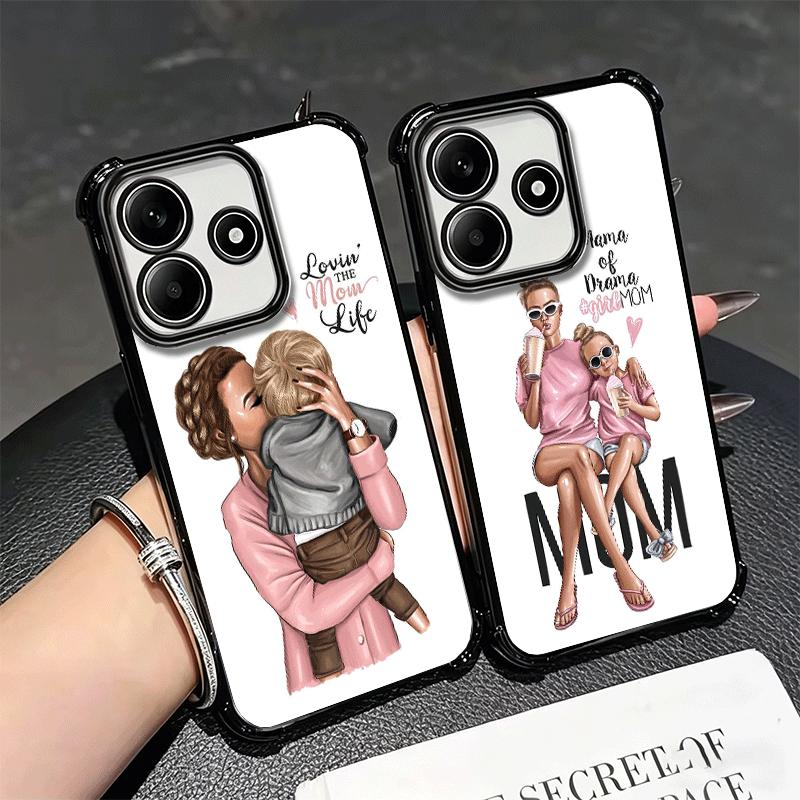 Baby Mom Girls Plating Phone Case For Xiaomi Redmi Note 14 15 Pro Plus 13 12 11 11S 11T 10 9S 9 5G Anti-Fall Airabag Cover