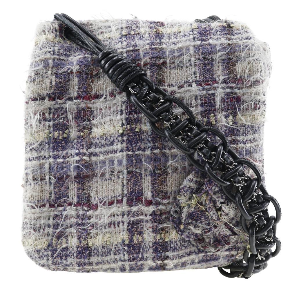 

CHANEL Camelia Shoulder Bag purple tweed Women Used