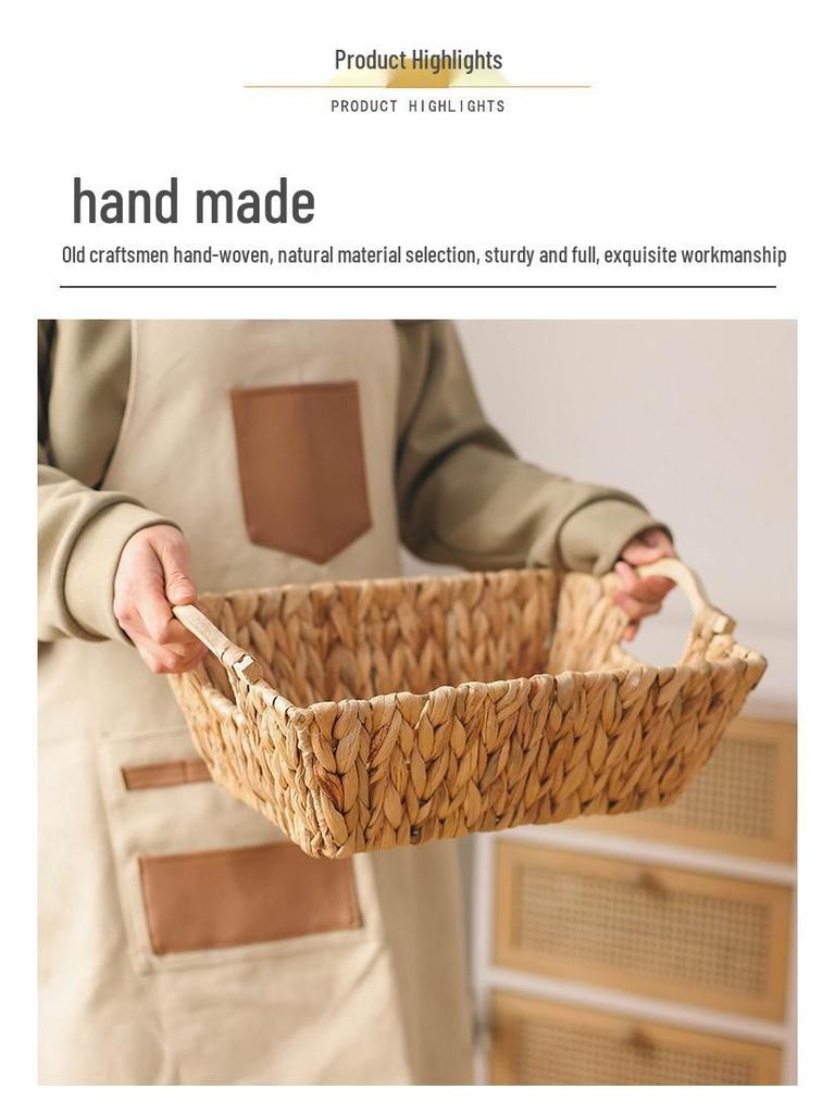 Desktop Woven Storage Basket with Handle - Snack, Toy, and Fruit Organizer for Living Room