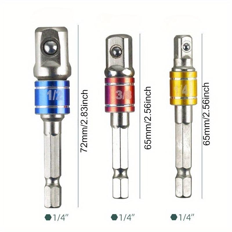 3pcs Socket Adapters, Steel Hex Shank Square Head Socket Bits, Wrench Conversion Tool for Power Drills, Home and Auto Repair Tools