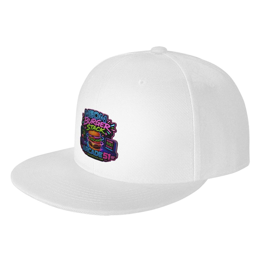 Fashion Arcade Neon Burger Stack Flat Brim Sun Hat Vintage Distressed Caps