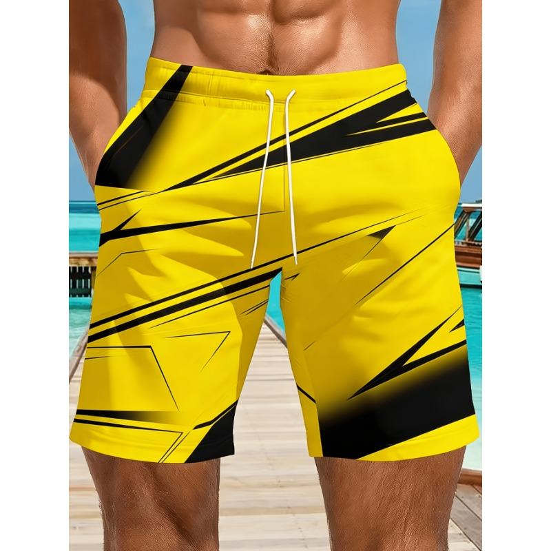 

Summer loose casual shorts men s versatile breathable sports five quarter pants, geometric lightning pattern print, swim trunks 6XL