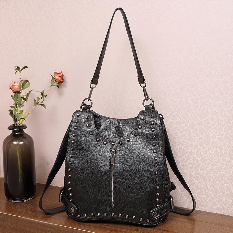 

New versatile commuter tote bag street punk saddle bag women s high-end simple rivet messenger bag чёрный