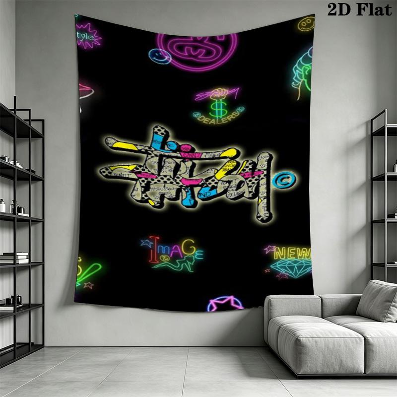 Blue Sky Palm Tree Tapestry, Low Angle Tropical Palm Scenery Street Signature Logo Wall Hanging