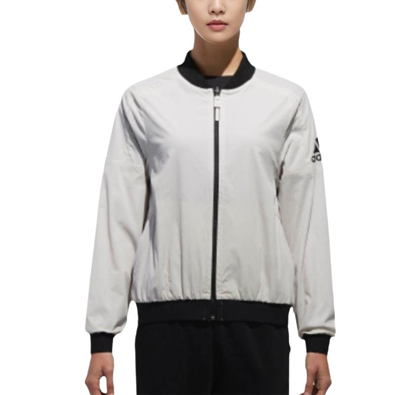 Adidas Reversible Logo Print Loose Fit Zip Jacket Women Jackets White CV5478