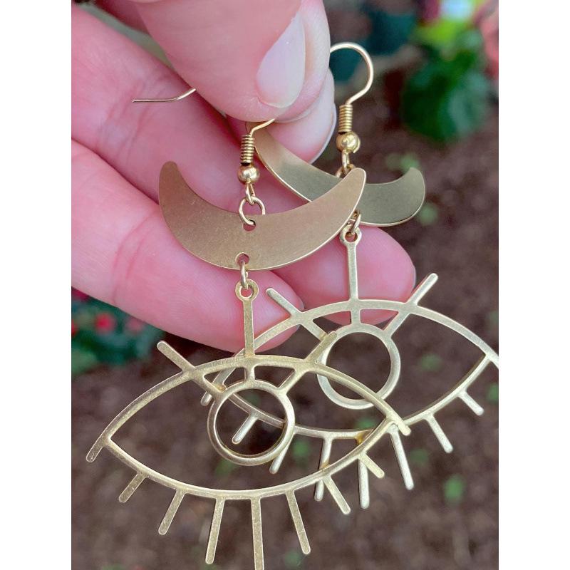 Bohemian Moon Eye Brass Earrings