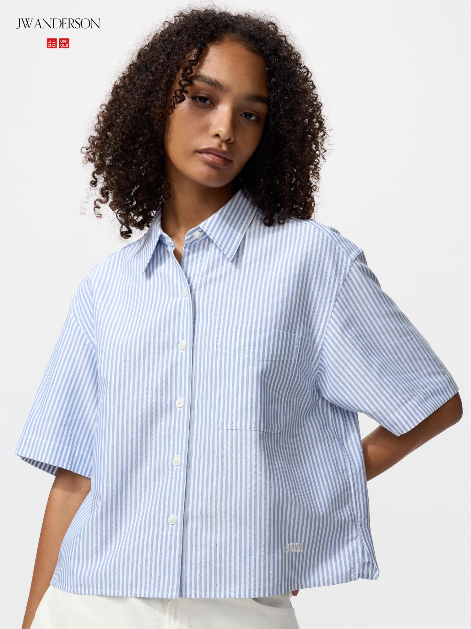 Uniqlo Япония Оксфордская рубашка в полоску 65 BLUE/XS