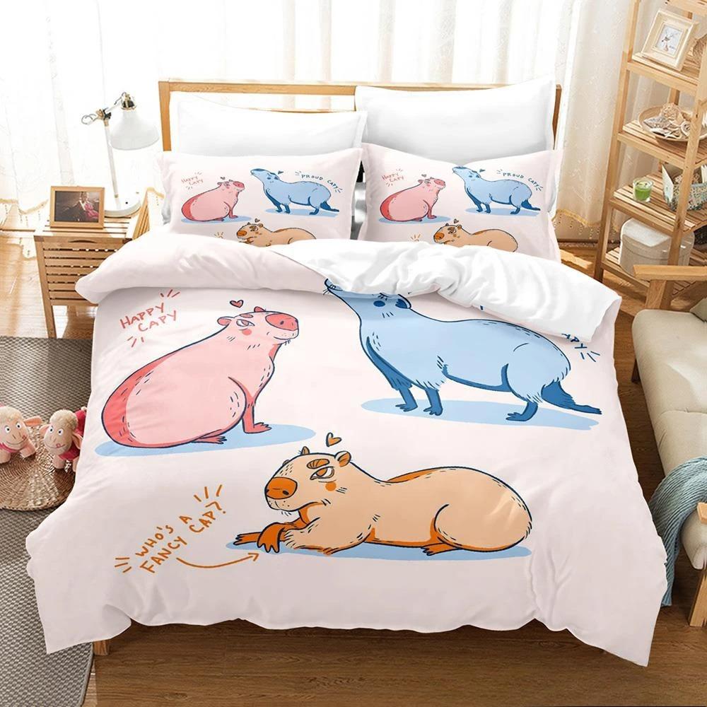 Kawaii Capybaras Sengetøy Sett Enkelt Twin Full Queen King Size Sengesett Aldult Barn Soverom Dynetrekk Sett 3D sengetøy sett