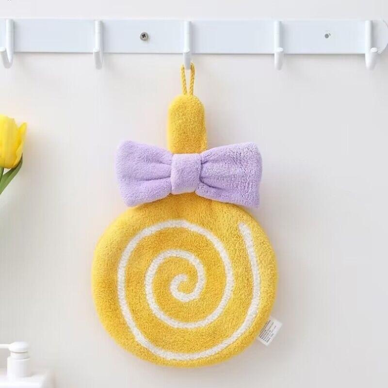 Cartoon Hand Towel Soft Absorbent Coral Velvet Embroidered Skin-friendly Microfiber Lollipop Wiping Cloth For Kitchen Bathroom