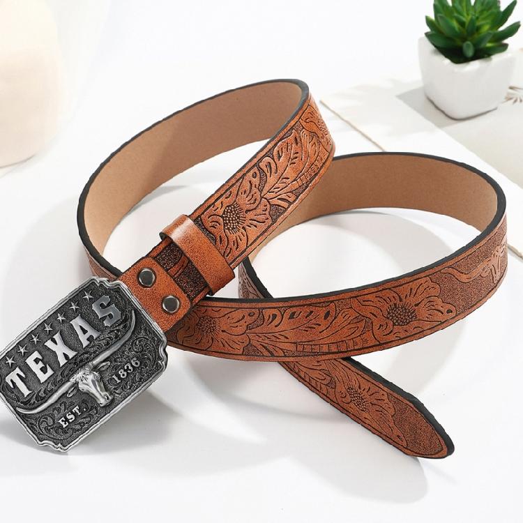 Western-Stil Herrengürtel Cowboy-Hüftband mit silberner Stierkopf-Verzierung für Trendsetter und Stil-Enthusiasten