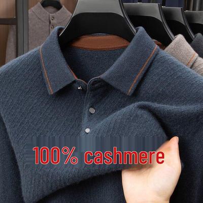 2025 High-End Men's Cashmere Polo Sweater: Mid-Aged Autumn/Winter Knit Lapel Shirt