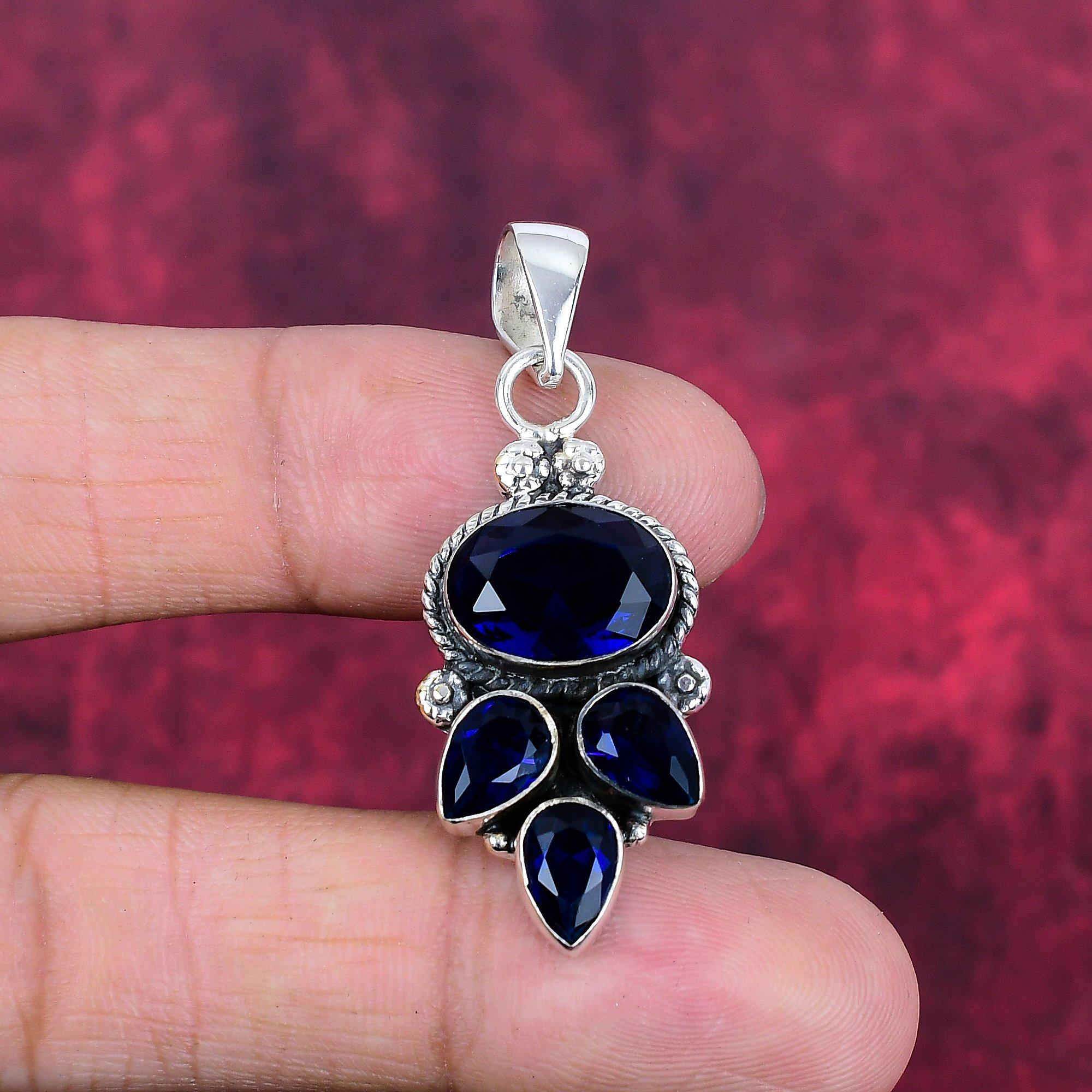 

Подвеска с синим сапфиром, подвеска из драгоценного камня ручной работы, подвеска из стерлингового серебра 925 пробы, антикварные ювелирные изделия, для подарка на помолвку