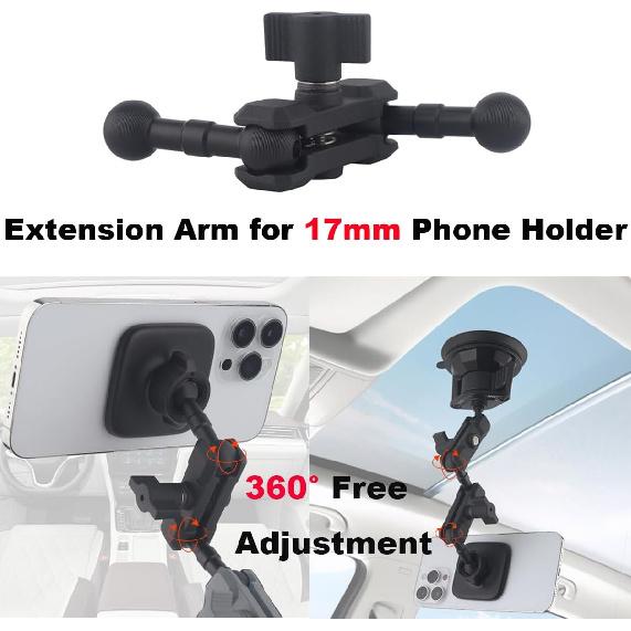 17mm Ball Mount Extension Arm, Double Socket Arm 17mm Ball 360° Swivel Extension Rod for Garmin GPS Mount, Car/Air Vent/Dash/Suction Cup Mounted