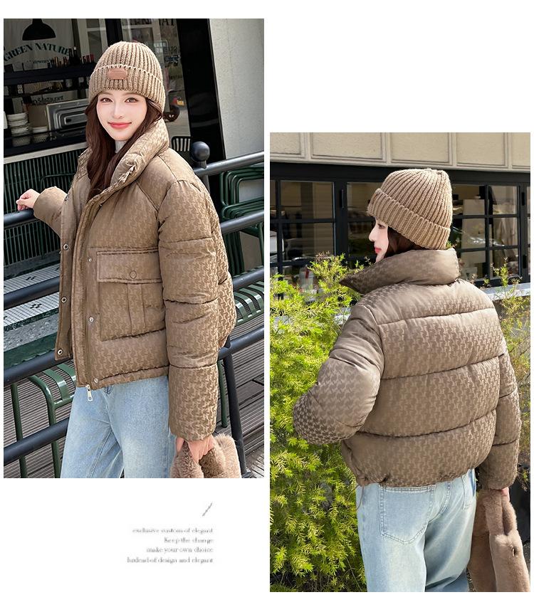 Women’s Short Houndstooth Windproof Thicken Warm Winter Jacket Puffer Jacket