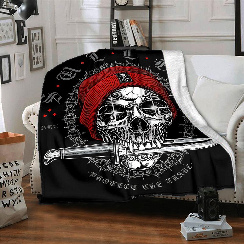 1pc Skull Art Throw Blanket Soft Flannel, Cozy All Season Polyester Perfect for Home, Office