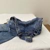 Damen-Umhängetasche mit Farbblock-Muster, Denim-Umhängetasche, große Kapazität, Unterarmtasche