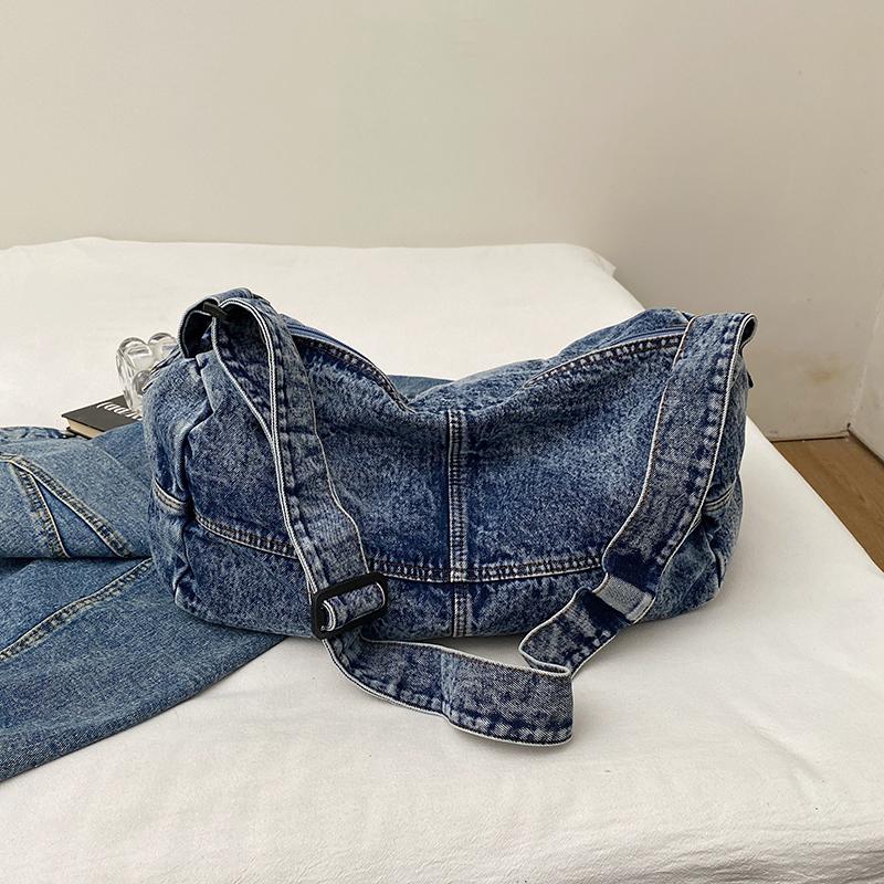 Damen-Umhängetasche mit Farbblock-Muster, Denim-Umhängetasche, große Kapazität, Unterarmtasche