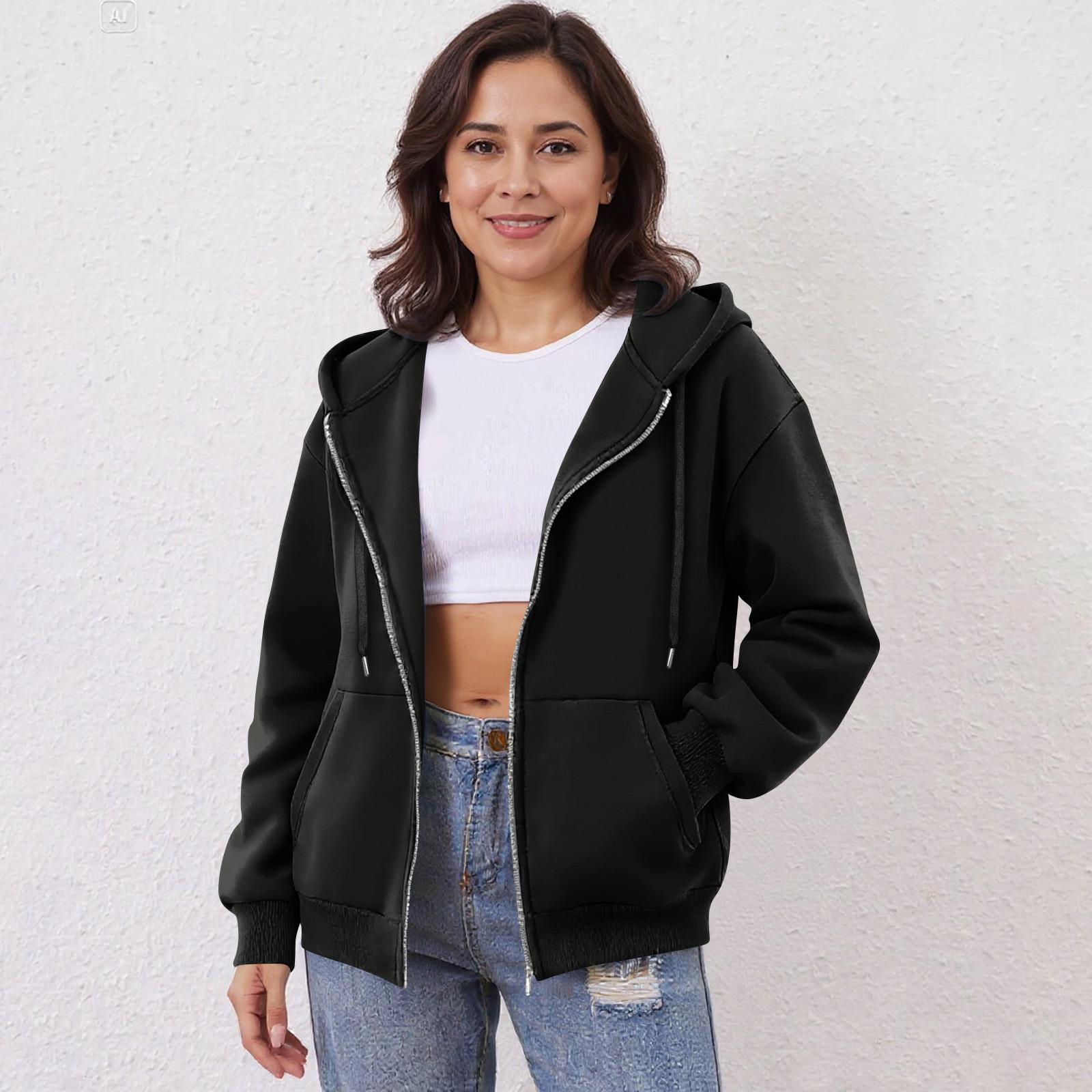 

Женская толстовка с капюшоном на молнии с открытыми плечами Модная одежда Повседневная куртка XL чёрный