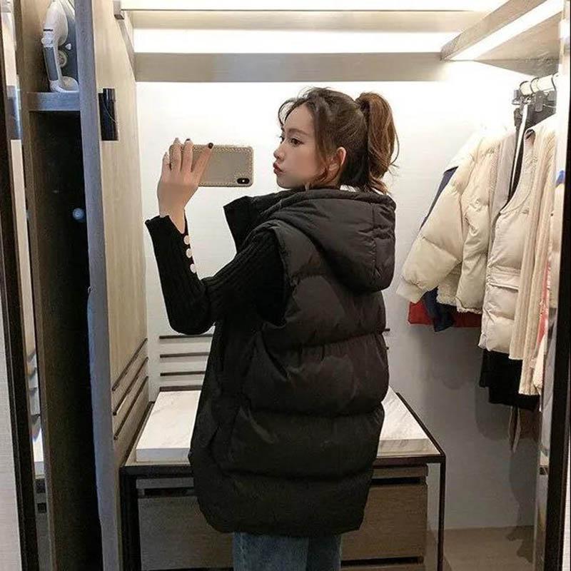 Gilet in cotone con cappuccio Gilet autunno e inverno da donna Gilet ampio e spesso di media lunghezza